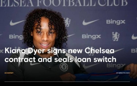 官方：切尔西续约中场小将迪尔至2030年，本赛季将租借荷甲福伦丹