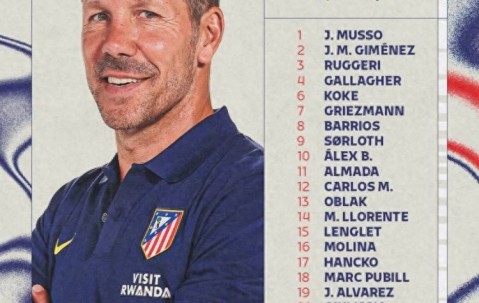 马竞客战阿森纳名单：阿尔瓦雷斯、格列兹曼领衔，卡尔多索缺席